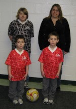 Fulton Youth Soccer 001 Front row (left to right) Noah Cordone & David Cordone. Back row (left to right) Marshall Carvey & Sheila Carvey, Fulton Youth Soccer Board President.