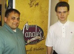 Aaron Callahan & Nick Canale, Jr.-inside Aaron Callahan meets with Nick Canale Jr. recently to go over plans for the special night March 22 at the restaurant to benefit the OHS student.