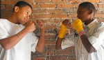 ready to box Grant Lewis and Kahlil Jones prepare to spar. The two students at the new gym say they are learning to box - but also the importance of getting a good education.