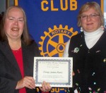 Mercedes Niess thanks Oswego Rotary Mercedes Niess, right, is greeted by Rotary President Carol Reed.
