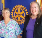 Ginny Stamm Gives Her Rotary Classification Talk Ginny Stamm with president Carol Reed, right.
