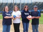 Co-Ed Volleyball Catholic Charities Representatives from Catholic Charities meet on the volleyball court at Cheap Seats Sports Bar to discuss the details of the agency’s second annual Co-Ed Volleyball Tournament. From left are: Executive Director of Catholic Charities of Oswego County, Mary-Margaret Pezzella-Pekow; Jolene Bechtel of Alliance Bank, a major sponsor for the event; Gail Cooper of Catholic Charities; and Lee Victory, owner of Cheap Seats Bar & Grille.