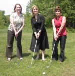 Local Companies Lend Support To United Way Annual Golf Classic Executive Director of the United Way of Oswego County, Melanie Trexler (center) meets with Jill Lyon (left) of CENG and Tammy Holden of Entergy to practice their golf swing in preparation for the 16th Annual United Way Golf Classic.