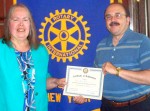 Oswego Sunrise Rotary Says Farewell To Rev. Timothy Gleason President Carol Reed and Rev. Tim Gleason.