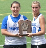 StateSemi (32) Captains Hayley Lukaczyk and Brittany Kearns hold state semifinal plaque