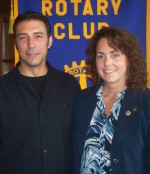 Rotary Learns About Plans For Harborfest Harbor Festivals volunteer coordinator Michael J. Petrilli is welcomed by Rotary president Michelle McGrath.
