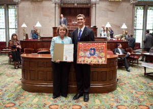 Senator Ritchie Recognizes Oswego Scholar Athlete Senator Ritchie is pictured in the Senate Chamber with Drake Becksted