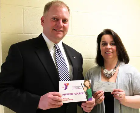 The Fulton Lions club recently donated $500 to the Fulton Family YMCA’s Strong Kids Annual Support campaign which offers scholarship assistance programs for those in need who would like YMCA membership. Here, Lisa Pachmayer, Fulton Family YMCA interim executive director, accepts the donation from Fulton Club President David Dingman. The campaign runs through the end of April and the goal is $50,000. For more information on the program or to donate, call 598-9622 or visit www.fultonymca.com. The Fulton Lions Club, also know for their Lions Loot Sweepstakes and Labor Day Duck Derby, provides financial assistance for those in need of eyeglasses, eye exams and hearing aids to residents in the Greater Fulton area. For further information on Fulton Lions visit: www.FultonLionsClub.org.