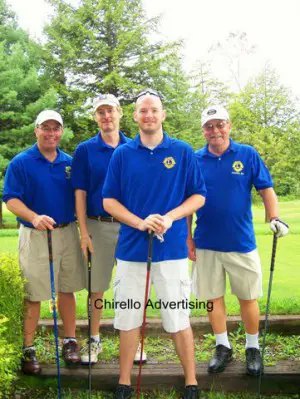 A few open slots remain for teams to play in this year’s Swing 4 Service Golf Tourney, said Jerry Stanard, tourney co-chair. Deadline for registration is Aug. 13 and the registration fee is $340 per team. All proceeds support each service club’s community service in Fulton. For further information, contact Stanard (JStanard@windstream.net), tournament chair, at 593-0646. Above, the Chirello Advertising Team representing the Fulton Lions Club at a previous Swing 4 Service tournament. From left: Steve Chirello, Frank Badagnani, Fred Aldrich, and Leo Chirello.
