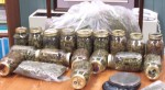 Police display evidence taken from the suspect's home.