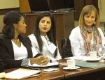 Ms. May Hasan Nour Eddine, program coordinator, Lebanese Transparency Association, Lebanon, offers her views during the fourm at Rich Hall. at left is Ms. Nazly Nicolasa Escalona Barrios, National Coordinator of Public Policies, COPEI Political Party, Venezuela, and at right is Ms. Martina Kubaniova, reporter and journalist from the Slovak Republic.