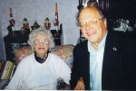 Pictured are Millvina Dean, the youngest and last survivor of the Titanic disaster and George DeMass, chaplain of the Titanic Historical Society at her home in Southampton, England.