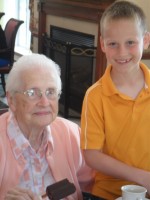 Resident Ellen Ridgeway is shown with her pen pal Jacob Lenehan.