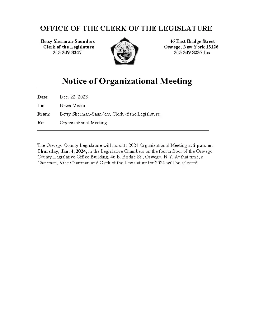 Oswego County TodayNotice of 2024 Organizational Meeting